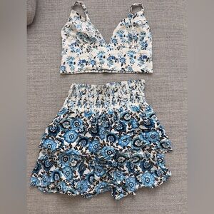 Floral Blue and White Two-Piece Set - lulus